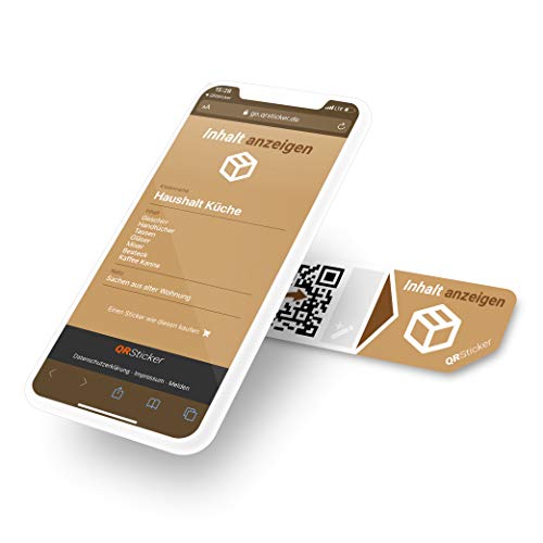 QR-Code Aufkleber Etiketten mit Smartphone App zum Abrufen der Inhalte von Kartons, Schubladen, Regalen (L, 1 Sticker) von QRSticker