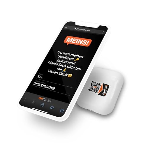 QRSticker 18x Meins! AirPods Personalisieren. Aufkleber mit dynamischen QR-Code und kostenloser Handy-App zum Finden verlorener AirPods, Schlüssel, Handy, Drohnen, für iOS und Android QRSticker 18x Meins! AirPods Personalisieren. Aufkleber mit dynamischen QR-Code und kostenloser Handy-App zum Finden verlorener AirPods, Schlüssel, Handy, Drohnen, für iOS und Android von QRSticker