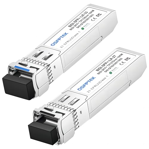 1 Pair 10G SFP+ Bidi Transceivers, LC Single-Mode Mini gbic Module for Cisco SFP-10G-BXD-I (1330nm-TX/1270nm-RX) / SFP-10G-BXU-I (1270nm-TX/1330nm-RX),10KM, with DDM von QSFPTEK