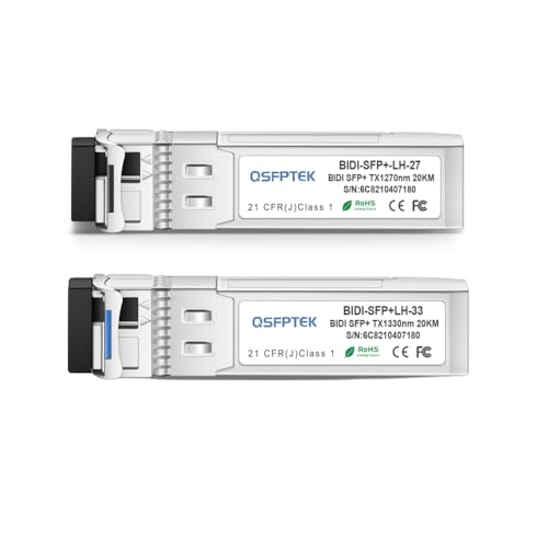 10G SFP+BIDI Transceiver, 10GBASE-BIDI SFP+1270nm / 1330nm 20km Dom Transceiver Module Mini GBIC for Cisco SFP-10G-BX20U-I SFP-10G-BX20D-I Meraki Ubiquiti D-Link Netgear - 1 Pair von QSFPTEK