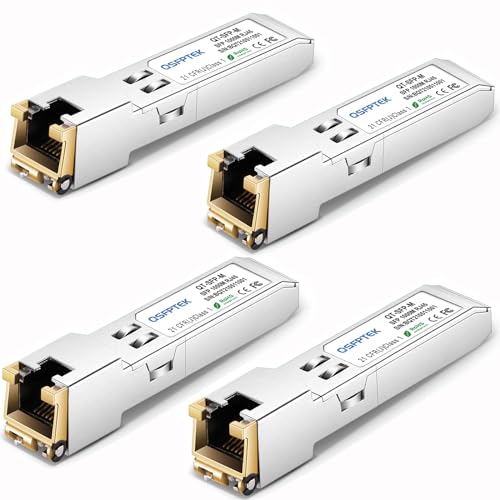 QSFPTEK 4Pack 1000BASE-T SFP Gigabit Transceiver, SFP auf RJ45 Copper SFP 1G SFP-T Modul for Cisco GLC-T/SFP-GE-T, Ubiquiti UF-RJ45-1G, Meraki MA-SFP-1GB-TX, D-Link, Supermicro, TP-Link von QSFPTEK