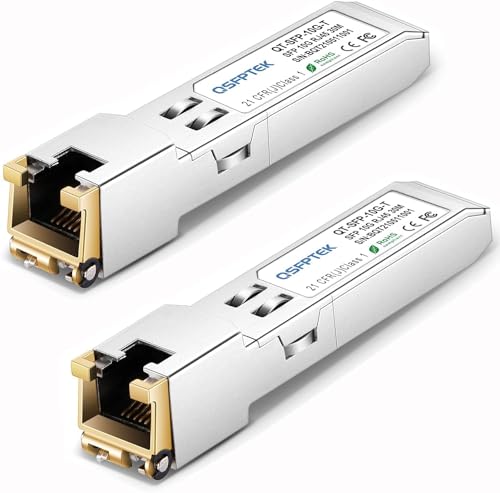 QSFPTEK (2Pack) 10GBASE-T SFP+ RJ45 Modul, up to 30m, 1.25/2.5/5/10G SFP+ RJ45 Kupfer Transceiver GBIC für Cisco SFP-10G-T-S, Ubiquiti UF-RJ45-10G, Mikrotik, D-Link (Unterstützt Mehrere Rate) von QSFPTEK