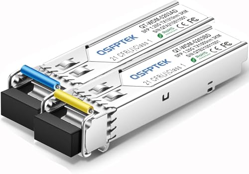 QSFPTEK 1.25G BIDI SFP Module, 1000Base-BIDI WDM Transceiver 3km Simplex LC DDM, Tx1310/Rx1550nm Transceiver Kompatibel für Cisco GLC-BX-U and GLC-BX-D, Ubiquiti, Mikrotik, D-Link, Supermicro von QSFPTEK