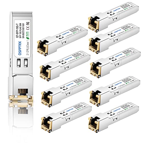 QSFPTEK 10 Stück 10GBASE-T SFP+ auf RJ45 Kupfermodul Mini-GBIC Transceiver für Cisco SFP-10G-T-S, Ubiquiti UF-RJ45-10G, Netgear, Mikrotik, D-Link, Supermicro, Linksys, Bis Zu 100 cm FT(30m) von QSFPTEK