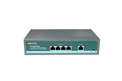 QSFPTEK 100/1000mbps 5 Port Gigabit Ethernet POE Switch(eingebaut), 4 x PoE Port + 1 x Up Link Port, IEEE802.3af/at Standard ≤78W 150m Lange Distanz Nicht verwalteter POE Switch, Plug & Play, Desktop von QSFPTEK