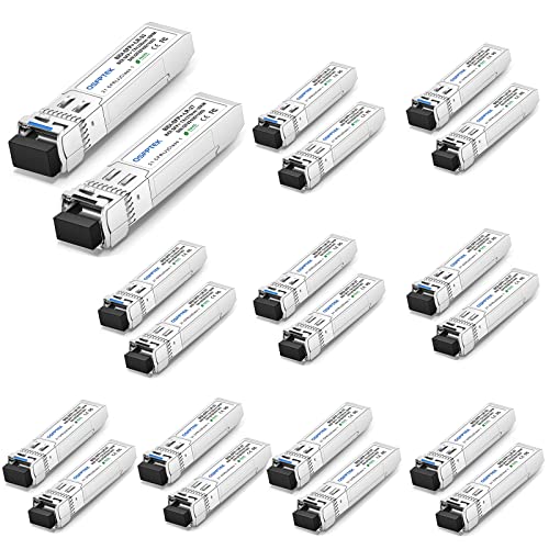 QSFPTEK 10G SFP+ Bidi Transceivers LC Single-Mode Module for Cisco SFP-10G-BXD-I (1330nm-TX/1270nm-RX) / SFP-10G-BXU-I (1270nm-TX/1330nm-RX),10KM, with DDM - 10 Pair von QSFPTEK