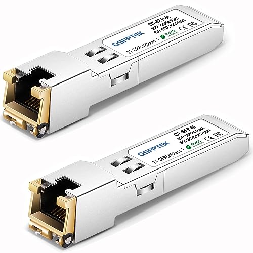 QSFPTEK 2Pack 1000BASE-T Gigabit Copper SFP Transceiver up to 100m, SFP auf RJ45 Mini Gbic 1G SFP-T Modul für Cisco GLC-T/SFP-GE-T, Ubiquiti UF-RJ45-1G, D-Link, Supermicro, andere Schalter von QSFPTEK