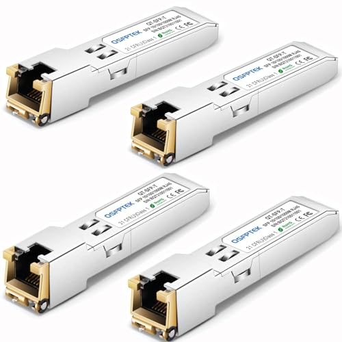 QSFPTEK 4 Pack Gigabit SFP Copper RJ45 Module 10/100/1000BASE-T SFP to RJ45 Mini-GBIC Transceiver for Cisco GLC-T/SFP-GE-T, Mikrotik S-RJ01, up to 100m - 4pack von QSFPTEK