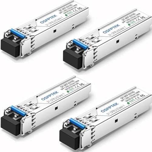 QSFPTEK 4Pack 1000BASE-LX/LH Gigabit SFP Modul, 1.25G SFP 1310nm 10km DDM LC Port Single-Mode Mini-GBIC Transceiver für Cisco GLC-LH-SMD/GLC-LX-SM-RGD, Ubiquiti UF-SM-1G, Netgear, Mikrotik, Zyxel von QSFPTEK