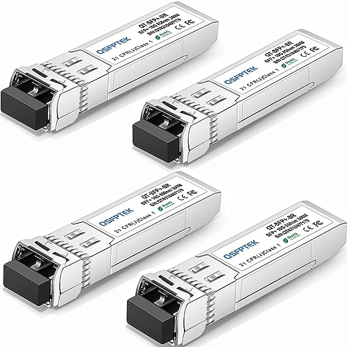 QSFPTEK 4Pack 10GBASE-SR SFP+ Modul 10G 850nm 300M DDM LC Port Multimode SFP+ Transceiver Kompatibel für Cisco SFP-10G-SR, Ubiquiti UF-MM-10G, Netgear, Mikrotik, D-Link, Supermicro, Linksys QSFPTEK 4Pack 10GBASE-SR SFP+ Modul 10G 850nm 300M DDM LC Port Multimode SFP+ Transceiver Kompatibel für Cisco SFP-10G-SR, Ubiquiti UF-MM-10G, Netgear, Mikrotik, D-Link, Supermicro, Linksys von QSFPTEK
