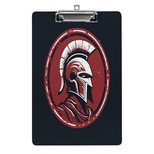 Acryl-Klemmbrett, 32,5 x 21,6 cm, transparent, hält 100 Blatt, lustiger roter Kriegerhelm-Druck, flaches Profil-Clip für Büro, Restaurant von QSKDLAC