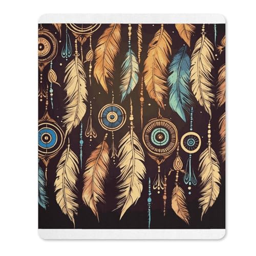 Gummi-Mauspads, wasserdicht, Vintage-Stil, ethnischer Tribal-Federdruck, rutschfeste Schreibtisch-Schutzmatte für Gaming, Büro und Zuhause Gummi-Mauspads, wasserdicht, Vintage-Stil, ethnischer Tribal-Federdruck, rutschfeste Schreibtisch-Schutzmatte für Gaming, Büro und Zuhause von QSKDLAC