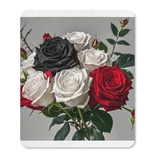Gummi-Mauspads, wasserdicht, schwarz-weiße und rote Rosen, rutschfest, Schreibtisch-Schutzmatte für Gaming, Büro und Zuhause Gummi-Mauspads, wasserdicht, schwarz-weiße und rote Rosen, rutschfest, Schreibtisch-Schutzmatte für Gaming, Büro und Zuhause von QSKDLAC