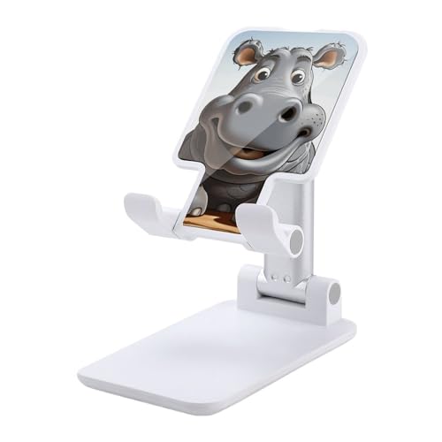 QSMGHKD Tragbare Handyhalterung, Cartoon-Nilpferd-Druck, faltbarer Telefonständer für den Schreibtisch, winkelhöhenverstellbare Handyhalterung, Dock für alle Handys, iPhone, iPad, Tablet 10,2 - 25,4 von QSMGHKD