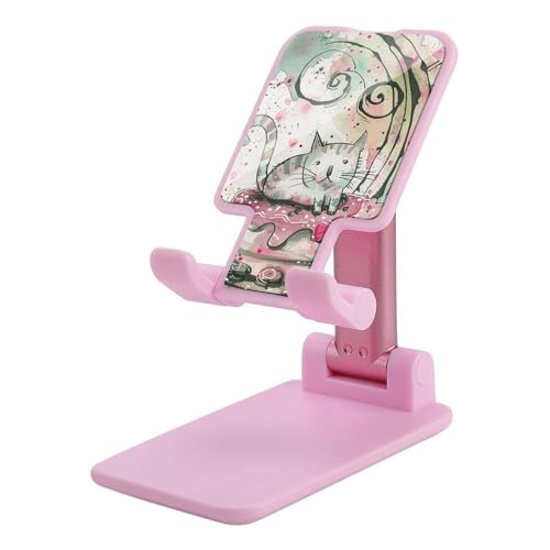 QSMGHKD Tragbare Handyhalterung, Katze auf Kuchen, faltbarer Telefonständer für Schreibtisch, winkelhöhenverstellbare Handyhalterung, Dock für alle Handys, iPhone, iPad, Tablet 10,2 - 25,4 cm, Rosa von QSMGHKD