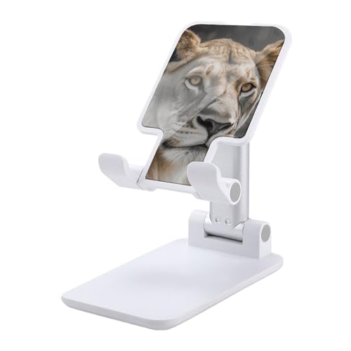 QSMGHKD Tragbare Handyhalterung, Löwen-Druck, faltbarer Telefonständer für den Schreibtisch, winkelhöhenverstellbare Handyhalterung, Dock für alle Handys, iPhone, iPad, Tablet 10,2 - 25,4 cm, Weiß von QSMGHKD