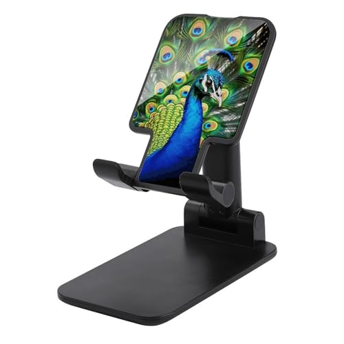 QSMGHKD Tragbare Handyhalterung, blauer Pfauen-Druck, faltbarer Telefonständer für den Schreibtisch, winkelhöhenverstellbare Handyhalterung, Dock für alle Handys, iPhone, iPad, Tablet 10,2 - 25,4 cm von QSMGHKD