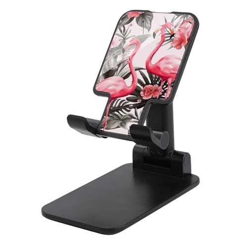 Tragbare Handyhalterung, Flamingo-Blumendruck, faltbarer Telefonständer für den Schreibtisch, winkelhöhenverstellbare Handyhalterung, Dock für alle Handys, iPhone, iPad, Tablet 10,2 - 25,4 cm, Schwarz von QSMGHKD
