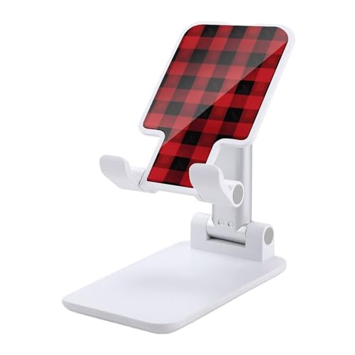 Tragbare Handyhalterung, Rot / Schwarz, Karomuster, faltbar, für den Schreibtisch, winkelhöhenverstellbar, für alle Handys, iPhone, iPad, Tablet 10,2 - 25,4 cm, Weiß Tragbare Handyhalterung, Rot / Schwarz, Karomuster, faltbar, für den Schreibtisch, winkelhöhenverstellbar, für alle Handys, iPhone, iPad, Tablet 10,2 - 25,4 cm, Weiß von QSMGHKD