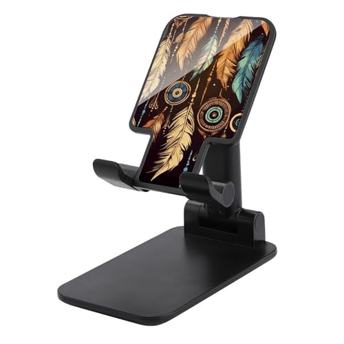 Tragbare Handyhalterung, Vintage-Stil, ethnischer Tribal-Federdruck, faltbarer Telefonständer für den Schreibtisch, winkelhöhenverstellbare Handyhalterung, Dock mit allen Handys, iPhone, iPad, Tablet Tragbare Handyhalterung, Vintage-Stil, ethnischer Tribal-Federdruck, faltbarer Telefonständer für den Schreibtisch, winkelhöhenverstellbare Handyhalterung, Dock mit allen Handys, iPhone, iPad, Tablet von QSMGHKD