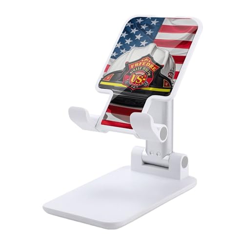 Tragbare Handyhalterung, roter Feuerwehrmann, USA-Flagge, faltbarer Telefonständer für den Schreibtisch, winkelhöhenverstellbare Handyhalterung, Dock mit allen Handys, iPhone, iPad, Tablet 10,2 - 25,4 Tragbare Handyhalterung, roter Feuerwehrmann, USA-Flagge, faltbarer Telefonständer für den Schreibtisch, winkelhöhenverstellbare Handyhalterung, Dock mit allen Handys, iPhone, iPad, Tablet 10,2 - 25,4 von QSMGHKD