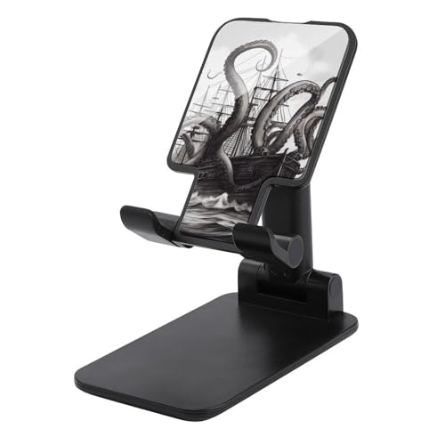 Tragbare Handyhalterung, schwarz-weiß, Oktopus und Schiffsdruck, faltbarer Telefonständer für Schreibtisch, winkelhöhenverstellbare Handyhalterung, Dockingstation für alle Handys, iPhone, iPad, Tablet Tragbare Handyhalterung, schwarz-weiß, Oktopus und Schiffsdruck, faltbarer Telefonständer für Schreibtisch, winkelhöhenverstellbare Handyhalterung, Dockingstation für alle Handys, iPhone, iPad, Tablet von QSMGHKD