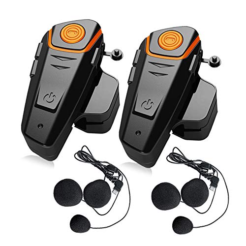 QSPORTPEAK BT-S2 Motorrad Bluetooth Headset 2-3 Fahrer Motorrad Kommunikationssystem für 1000 Metern, für Motorrad-Skifahren GPS FM Radio Wasserdicht/Freisprechen (Doppelpack von QSPORTPEAK