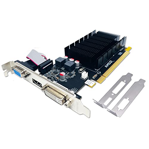 QTHREE Radeon HD 5450 Grafikkarte, 2 GB, GDDR3, 64 Bit, DVI HDMI VGA, Low Profile, PCI Express x16, Grafikkarte für PC, GPU, DirectX 11, unterstützt 2 Monitore von QTHREE