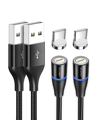 QTUMIST Magnetisches USB C Kabel [2Stück 2m] Magnet Ladekabel Magnetisch Typ C Schnellladekabel mit Type C Adapter für Samsung S23 S22 Huawei Honor Xiaomi Redmi von QTUMIST