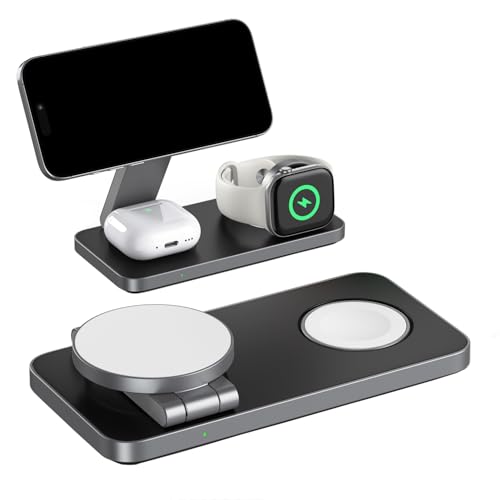 Induktive Ladestation Kompatibel mit Magsafe Ladegerät,QTlier 3 in 1 iPhone Ladestation für 16/15/14/13/12 Serie,30W Wireless Charger für Apple Watch 10/9/8/7/6/5/4/3/2/SE und AirPods 3/2/Pro(Schwarz) von QTlier