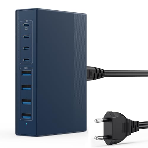 200W USB C Ladegerät Mehrfach, 8 Port Ladestation GaN III Tech Netzteil Schnellladegerät, PD 65W Laptop Ladegerät mit 4 PD USB C und 4 QC USB A Ladestation für iPhone 16 15 14, MacBook, iPad, Samsung von QTshine