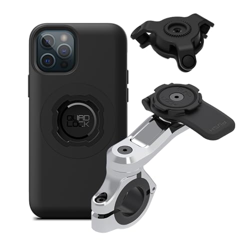 QUAD LOCK Lenker Handyhalterung PRO Chrom für Motorrad mit Vibrationsdämpfer und MAG Hülle für iPhone 12/12 Pro von QUAD LOCK