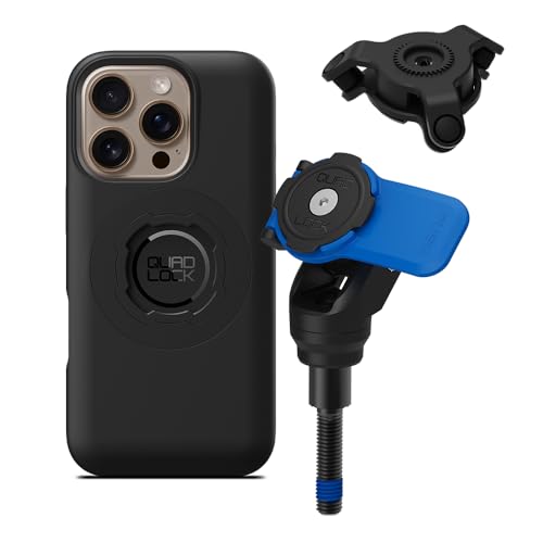 QUAD LOCK Lenkerklemm-Schrauben Handyhalterung für Motorrad mit Vibrationsdämpfer und MAG Hülle für iPhone 16 Pro von QUAD LOCK