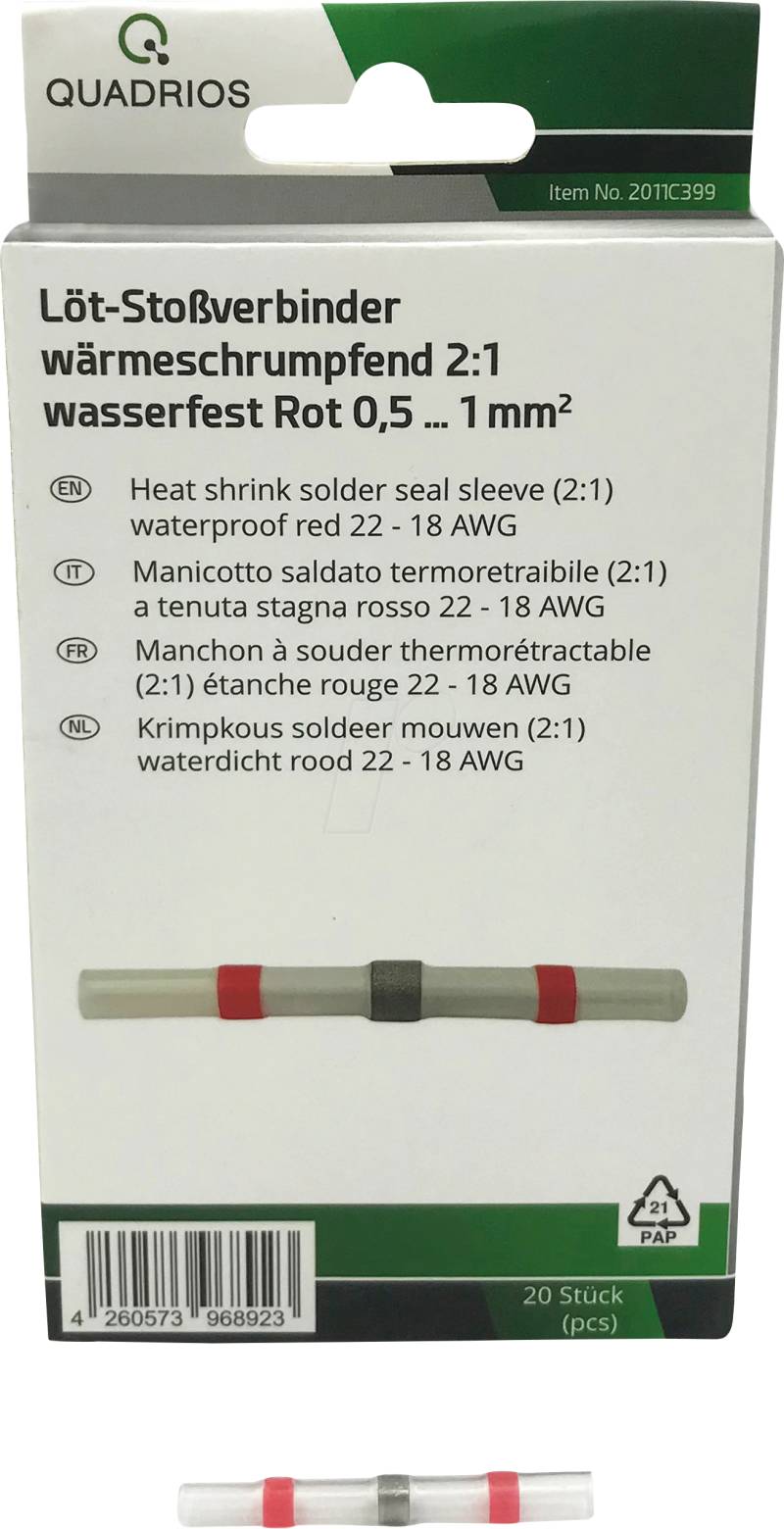 QUAD 2011C399 - Löt-Stoßverbinder-Sortiment, Rot - 0.5 ... 1.0 mm² - 20 tlg. von QUADRIOS