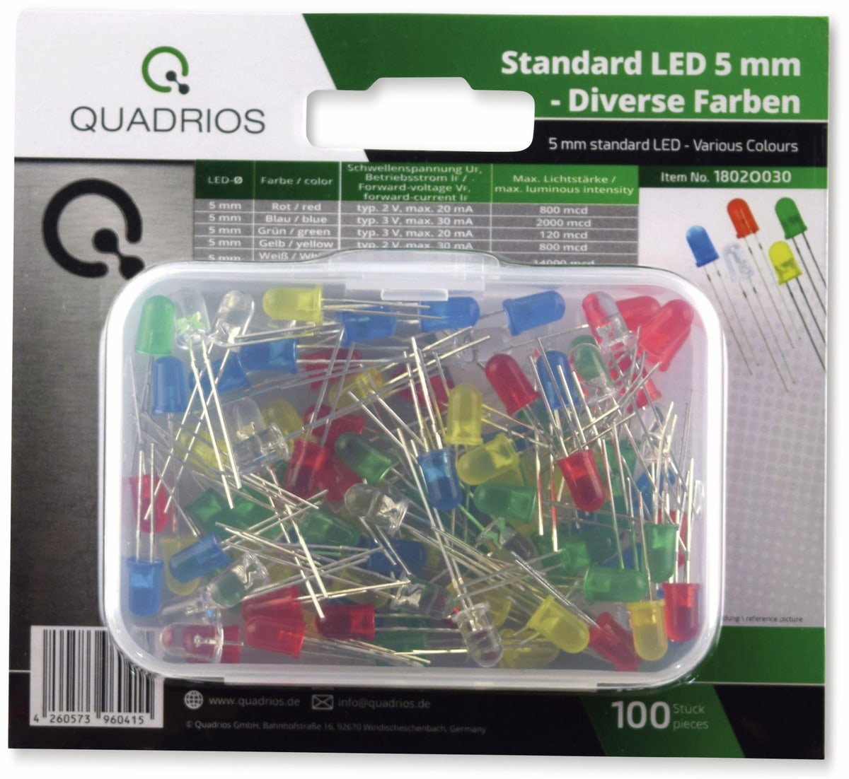 QUADRIOS, 1802O030, Standard LED-SET 5 mm, Diffus, Klar, 100 ST QUADRIOS, 1802O030, Standard LED-SET 5 mm, Diffus, Klar, 100 ST von QUADRIOS