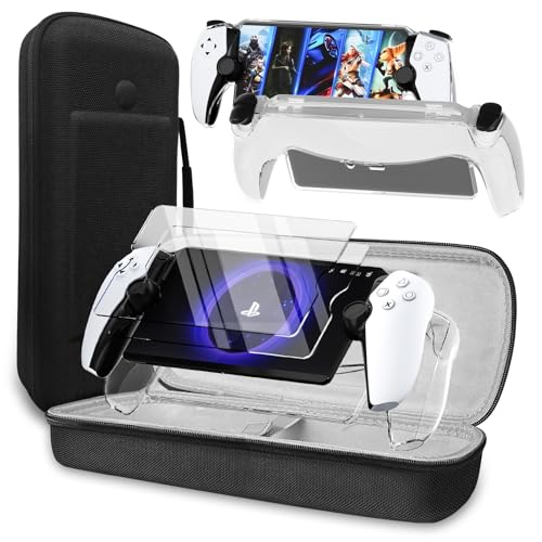 QUAGGY Tragetasche für Playstation Portal Remote Player, Full Protection Bundle mit Schutz Glas Bildschirmschutz, klare Hülle, Hartschale Portable Reisetasche für PS5 Portal Remote Player von QUAGGY