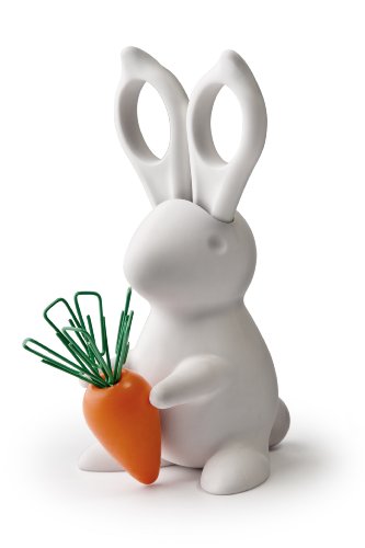 QUALY Schreibtisch-Set Desk Bunny, Schere und Büroklammer-Halter, Kunststoff Weiß Orange, QL10115-WH von QUALY