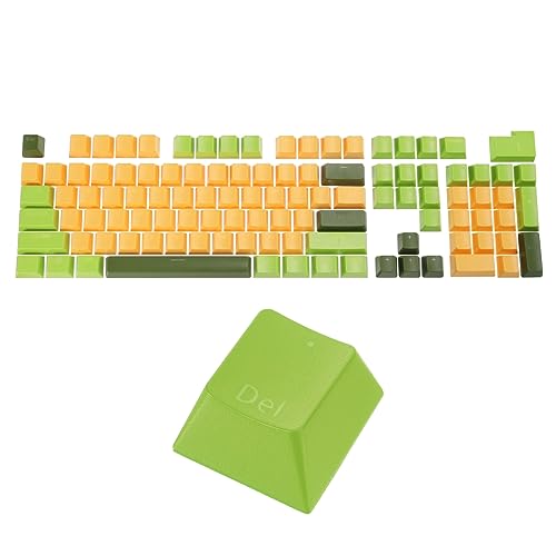 QUARKZMAN 104 Schlüssel Pudding Tastenkappen Set OEM Profil 60 Prozent ABS für Mechanische Tastatur Layout Grün und Gelb Doppelschlag von QUARKZMAN