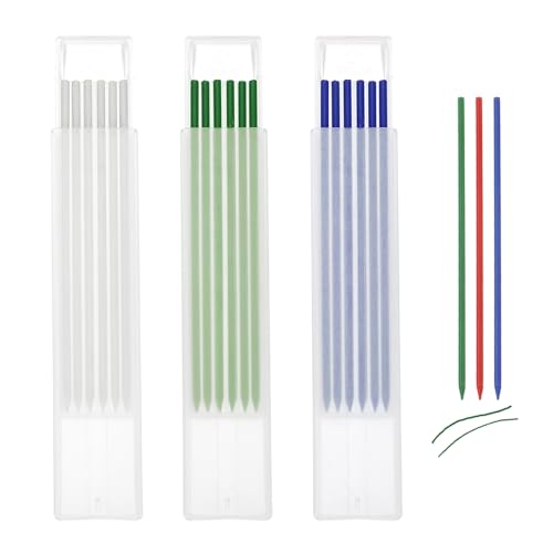 QUARKZMAN 18 Stück Bleistiftminen Tischler Bleistift Ersatzminen 2,8 mm Solide Tieflochmarker Minen Bleistiftminen Konstruktion Bleistift Ersatz für Zimmermannsbleistift（Drei Farben2） von QUARKZMAN