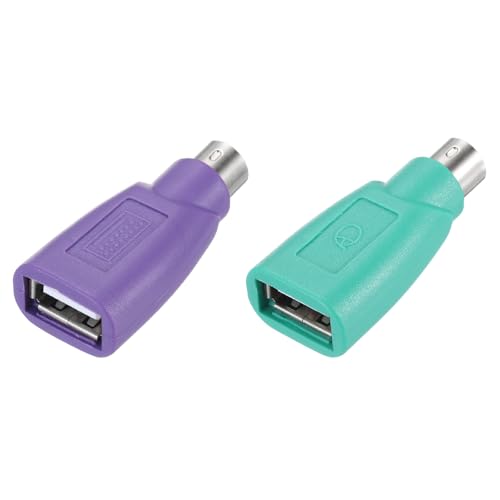 QUARKZMAN 2 Stück PS/2 auf USB-Port, PS/2-Buchse auf USB-Stecker Adapter für kabelgebundene Maus Tastatur Desktop PC Laptop Notebook, Grün/Lila von QUARKZMAN