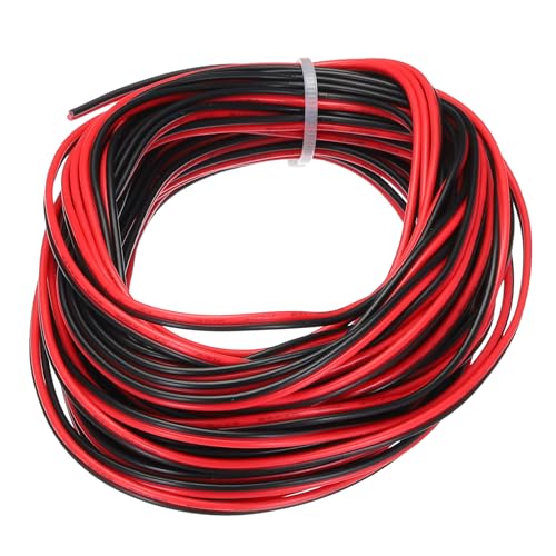 QUARKZMAN 24 AWG 2-adriges paralleles PVC-Kabel, 10 Meter lang, 0,063 Zoll Durchmesser, rot schwarz, flexibles Kabelverlängerungskabel 300V für LED RGB Kabel, interne Verkabelung von QUARKZMAN