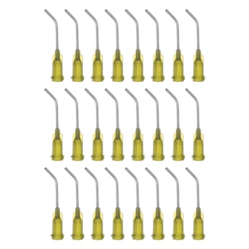 QUARKZMAN 24 Stück stumpfe Dosierspitzen 17 Gauge 1 Zoll Schraubanschluss gebogene Flussgestaltung gebogene Dosierspitzen mit Luer-Lock für Klebstoffdosierung, Braun von QUARKZMAN