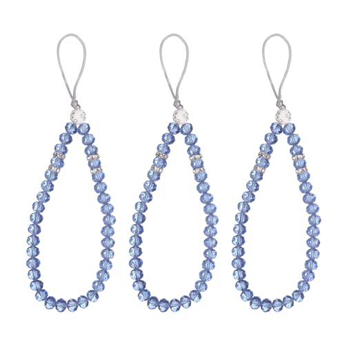 QUARKZMAN 3 Stück Bling Crystal Lanyard, 18mm(0.7") Phone Wrist Strap Glitters Crystal Beads Lanyard Keychain Office Neck Strap for Women ID Card, Keys Strap (Azure) von QUARKZMAN