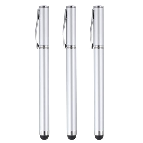 QUARKZMAN 3 Stück Kugelschreiber mit Stylus-Spitze, 2-in-1-Tintenstift und Gummi-Eingabestifte mit feiner Spitze für alle kapazitiven Touchscreens, universell, Silber QUARKZMAN 3 Stück Kugelschreiber mit Stylus-Spitze, 2-in-1-Tintenstift und Gummi-Eingabestifte mit feiner Spitze für alle kapazitiven Touchscreens, universell, Silber von QUARKZMAN
