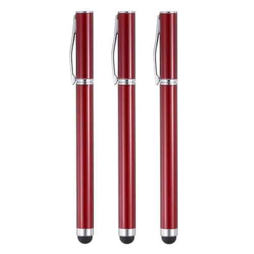QUARKZMAN 3 Stück Kugelschreiber mit Stylus-Spitze, 2-in-1-Tintenstift und Gummi-Eingabestifte mit feiner Spitze für alle kapazitiven Touchscreens, universell, rot von QUARKZMAN