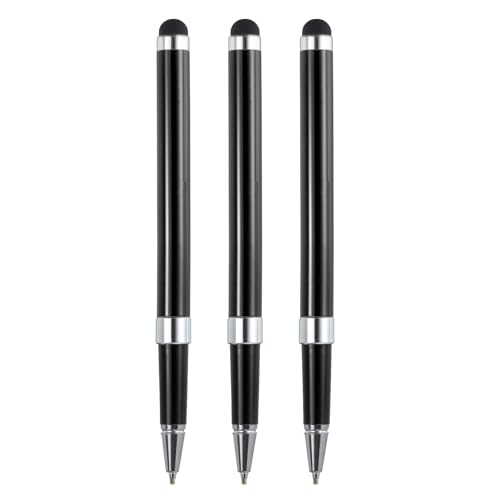 QUARKZMAN 3 Stück Metall-Eingabestift Kugelschreiber Universal-Tintenstift mit Gummi-Eingabestiftspitzen für alle kapazitiven Touchscreen-Geräte, Schwarz von QUARKZMAN