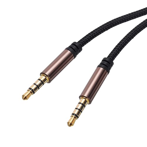 QUARKZMAN 3.5mm TRRS Aux Kabel Stecker an Stecker Zusätzliche Audio HiFi Kopfhörer Kabel 3.3ft Nylon Geflochten für Handy Kopfhörer Lautsprecher Stereo Echo Braun von QUARKZMAN