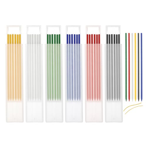 QUARKZMAN 36 Stück Bleistiftminen Tischler Bleistift Ersatzminen 2,8 mm Solide Tieflochmarker Minen Bleistiftminen Konstruktion Bleistift Ersatz für Zimmermannsbleistift（Sechs Farben） von QUARKZMAN