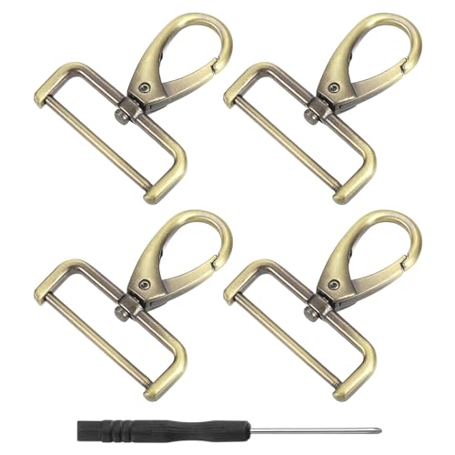 QUARKZMAN 4 Stück Schwenk-Karabinerhaken, 38mm (1,5 Zoll) D-Ring Abnehmbarer Schnapphaken Metall-Karabinerhaken mit Schraubendreher für Geldbörse Schlüsselanhänger DIY Handwerk, Bronze von QUARKZMAN