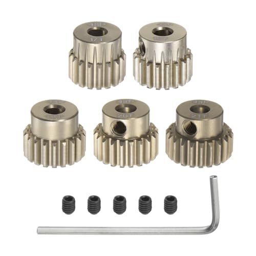 QUARKZMAN 48P Ritzel-Set CCTV0148P, 3,175 mm (1/8") Welle, 17T 18T 19T 20T 21T, Aluminiumlegierung, Motorritzel mit Stufen für 1/10 RC Auto (5 Stück) von QUARKZMAN